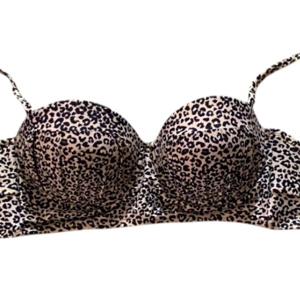 Black/Cream Leopard Print Balconette Bikini Top Underwire Support